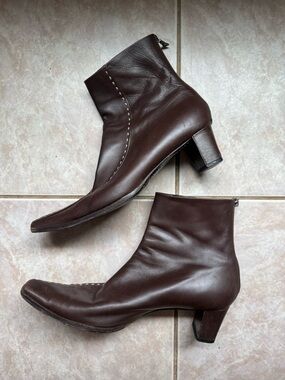 Prada Kitten Heel Brown Leather Booties